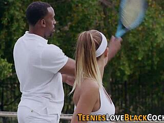 tiny titted teen 18+ worships and gets spunked by huge black monster cock in hardcore interracial