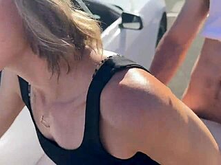 Being Fucked by Two Guys Bent Over Car in Desert!