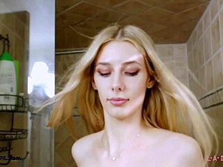 elegant petite blonde teen 18+ strips for daddy casting interview then showers on sofa