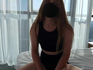 this cute skinny blonde with small tits and blue eyes jumps into a dirty threesome on the bed