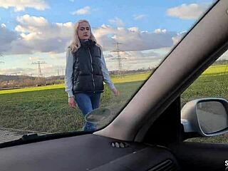 german green-eyed teen bitch picked up for car fuck and swallows stranger load