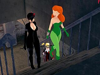 robin busted watching harley quinn halloween hentai flick