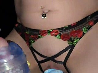 omg milf in crotchless panties jerks cock then rides huge dildo with pierced nipples moaning orgasm!