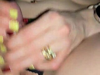 omg milf in crotchless panties jerks cock then rides huge dildo with pierced nipples moaning orgasm!