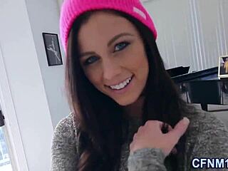 clothed babe grabs big cock for intense sucking handjob cfnm reality blowout