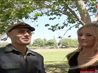 skinny blonde teen with huge fake tits pounds monster cock before watching cuckold husband