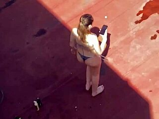 Argentinian neighbors sunbathe in bikinis on terrace part 4