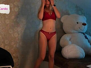 Cute Blonde Stella Dances Erotically Then Fingers Wet Pussy in Red Dress