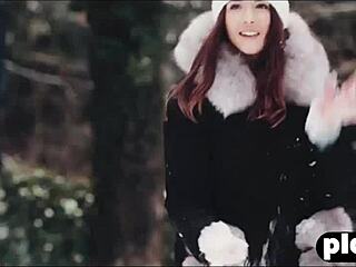 whoa, this horny couple's snowy sensual sex with her big pierced tits bouncing is 🔥❄️😏