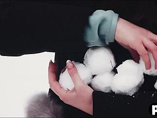 whoa, this horny couple's snowy sensual sex with her big pierced tits bouncing is 🔥❄️😏