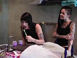 Tattooed lesbians dive deep into shaved crotches fingering gaping pussies wildly