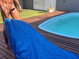 took friend to beach house pool for swim. she took cock deep in pussy