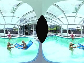 foursome pool orgy blonde big tits licked fucked anal assfucking cunilingus