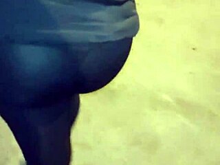 mature curvy exhibitionist flashes huge ass in see-through leggings on public street taboo tease