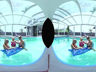 foursome pool orgy blonde big tits licked fucked anal assfucking cunilingus