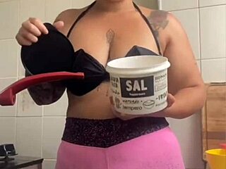 making dinner for hubby's friend knowing i'll be their halloween dessert in the kitchen 👻🍑