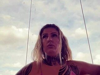 tattooed gym babe's see-through top bares hard nipples from pure arousal