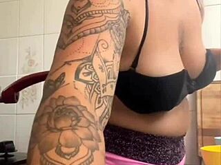 making dinner for hubby's friend knowing i'll be their halloween dessert in the kitchen 👻🍑