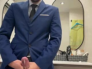 hot daddy jerks monster cock in public toilet