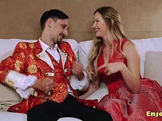 Busty blonde slurps cock with shaved pussy and huge tits 😈 HD