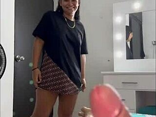 Perfect angle shows horny latina's huge ass bouncing on monster cock pov creampie