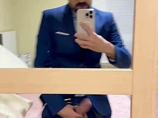 hot daddy jerks monster cock in public toilet