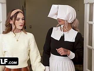 Thanksgiving slut gobbles cocks and takes creampie loads