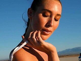 Willa Prescott bares her big natural tits in steamy outdoor striptease