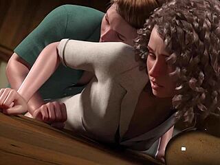 hot skinny blonde with curly hair bent over table takes monster cock anal creampie