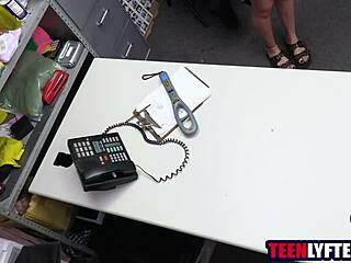 blonde teen shoplifter drops to knees deepthroats then fucks mall cop hard