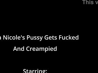 aria nicole spreads pussy for missionary fucking creampie orgasm