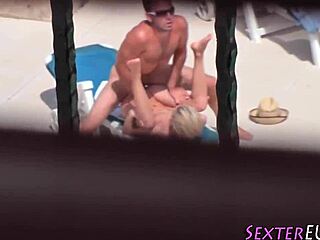 Voyeur spies hardcore outdoor fuck of small titted German teen on big cock