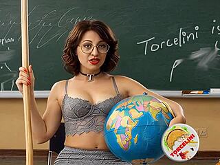 TorceliniS profesoară vrăjitoare de Halloween provoacă cu călărie pe mătură și pizdă strânsă