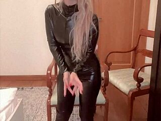 latex catsuit findom goaldigger dominates with feet glasses fetish
