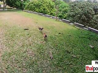 hey little thai teen, how's that big white cock feel sliding down your cute throat outdoors?