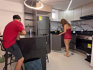 StepMom's Tempting Colombian Ass in Kitchen Leads to Hard Pounding Action