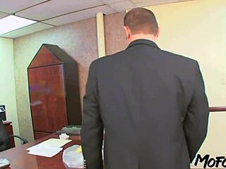 tanned secretary milks daddy's monster cock cum on tits