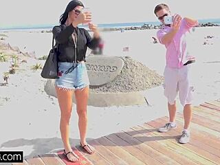 Jasmine Jae's big tits and pierced clit exposed on beach, does she fuck publicly with monster cocks?