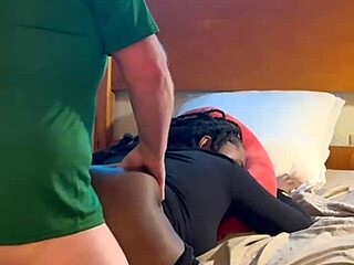 Homemade ebony slut sucks deep then fucks doggystyle white guy hood