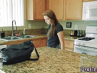 whoa straight latina teen licks petite babe's pussy in kitchen scissoring fingering frenzy 😍👅