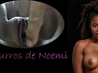 noemi's whispers got me stroking my cock to her shaved ebony pussy massage orgasm