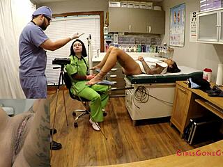 Nurse Lenna Lux spreads Stefania Mafra's pussy with speculum... while Doctor Tampa watches her first gyno exam?