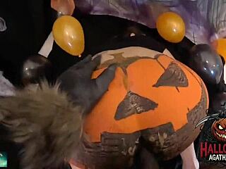 brazilian milf rams bbc into her halloween jack-o-lantern ass toy