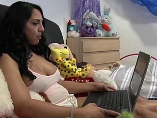 busty brunette pierces tongue to lick friend's tight pussy post-masturbation orgasm