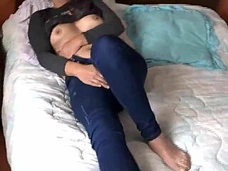 stepson can't stop jerking watching me expose big tits pussy and masturbate in lingerie