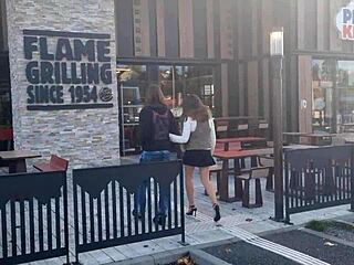 oh fuck, voyeur fan joins me at bk and i start fingering my wet pussy right there