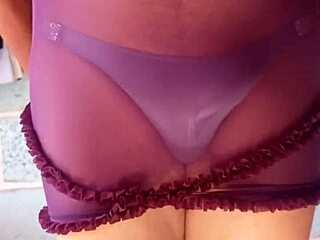 Wearing Lover's Shiny Blue Panties Over Dripping Wet Cunt