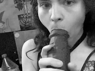 Watch me slobber on this huge BBC dildo deepthroat closeup sloppy sucking foreplay