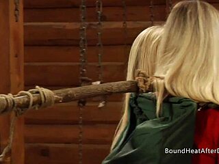 busty blonde slave TIED UP for dom madame's LESBIAN PUNISHMENT and licks.