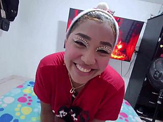 this colombian clown with big natural tits gets bent over doggystyle by monster cock at christmas